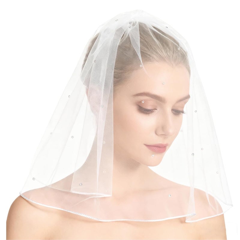 Nanchor Bridal Wedding Veil Short Communion Veils for Bachelorette Party with Rhinestone Comb Tulle 38cm/15â€White â€¦ - Image 3